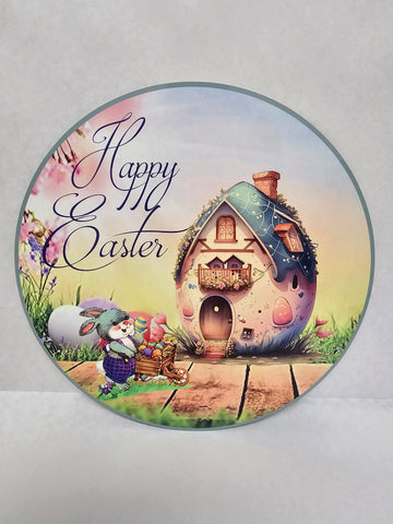 10" HAPPY EASTER EGG HOUSE METAL SIGN