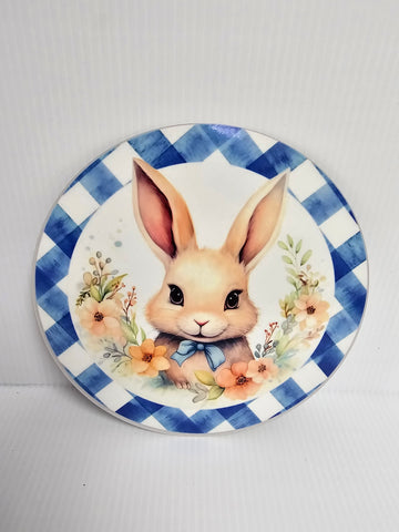 10" BLUE BOW BUNNY METAL SIGN