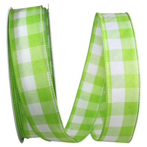 1.5 X 50 CELINE PLAID TWILL WIRED EDGE LIME GREEN (X)