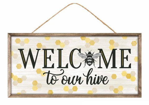 12.5"L X 6"H WELCOME TO OUR HIVE SIGN BLACK/BROWN/YELLOW
