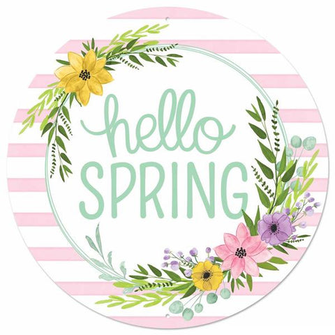 12"DIA HELLO SPRING FLORAL WREATH WHITE/PINK/MINT/GRN/YLLW