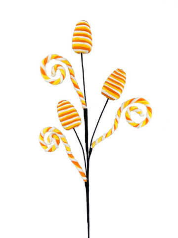 Chenille Candy Corn Curly Spray x 6 H28 (12/72/5.73)
