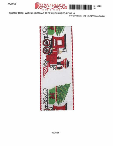 2.5x20 TRAIN WITH CHRISTMAS TREE LINEN WIRED EDGE rd (AC)