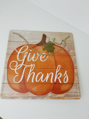 12X12 GIVE THANKS METAL SIGN