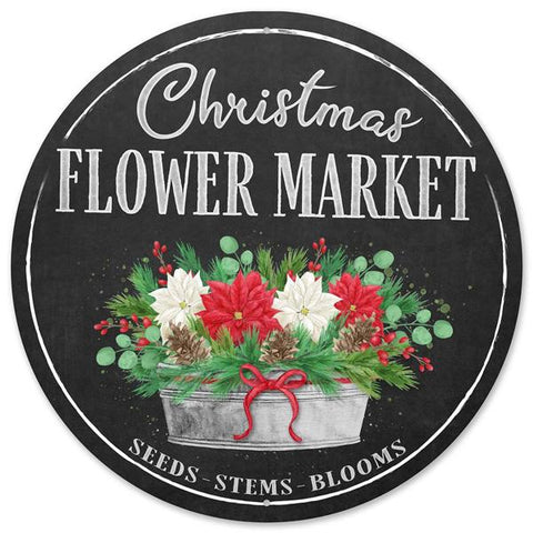 12"DIA METAL CHRISTMAS FLOWER MARKET CHARCL/RED/GRN/GRY