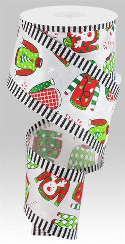 2.5"X10YD UGLY CHRISTMAS SWEATERS/STRIPE WHT/RED/LIME/EMERALD (AL)