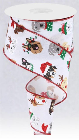 2.5"X10YD CHRISTMAS DOGS WHITE/RED/BLACK/GOLD (BF)