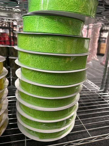 1.5”X50YD EMBOSSED FLOWER RIBBON LIME GREEN(D)