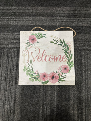 10" Sq Welcome sign wood