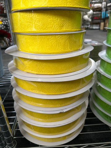 1.5”X50YD EMBOSSED FLOWER RIBBON YELLOW (D)