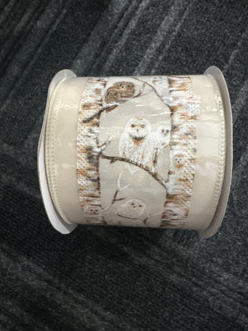 4”x10yd OWL IN BIRCH FOREST WIRED RIBBON (D)