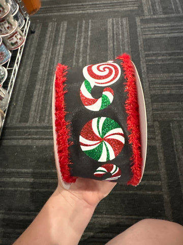 2.5"X10YD CANDY CANE/DRFT/TINSEL BLK/WHITE/RED/EMERALD (h)