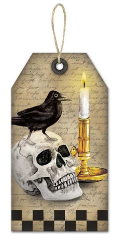 12"H X 6.5"L SKULL/CROW/CANDLESTICK TAG BEIGE/BLACK/WHITE/YELLOW