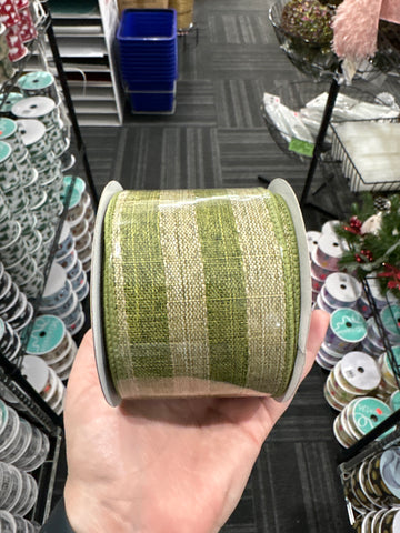 2.5"X10YD WOVEN ROYAL BURLAP STRIPE MOSS GREEN/BEIGE(AO)