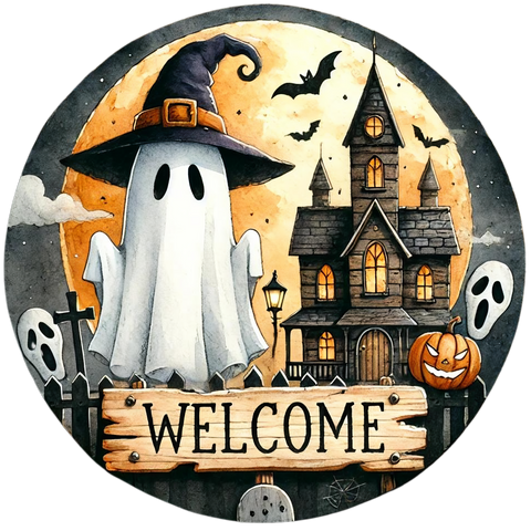 HAUNTED WELCOME 10" METAL SIGN
