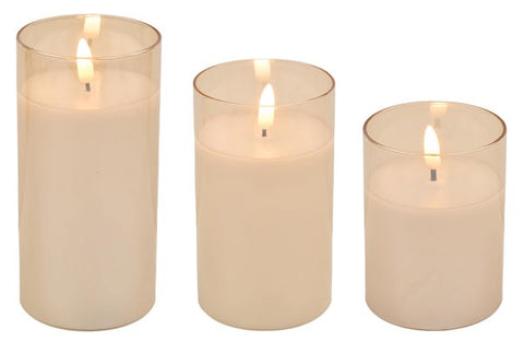 S/3 4/5/6"H X 3"DIA LED CANDLE IN GLASS AMBER