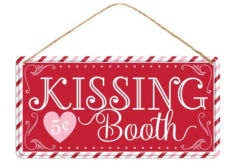 12"LX6"H TIN KISSING BOOTH SIGN WHITE/RED/LIGHT PINK