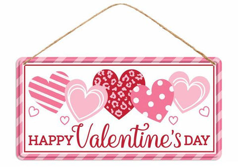 12"LX6"H TIN HAPPY VALENTINES DAY SIGN WHITE/RED/PINK