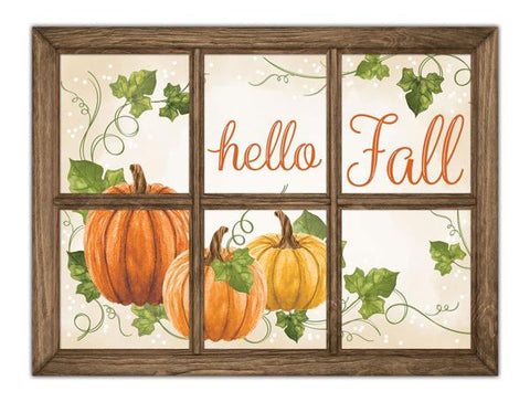 12.75"L X 9.5"H HELLO FALL WINDOW SIGN CREAM/ORANGE/BROWN