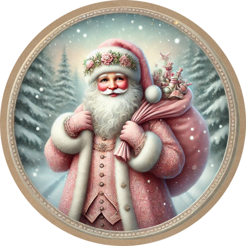 PINK VINTAGE SANTA 10" METAL SIGN