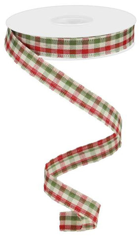 5/8"X10YD PRIMITIVE GINGHAM CHECK RED/MOSS/IVORY (AX)