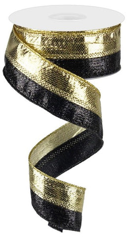 1.5"X10YD METALLIC 2-IN-1 BLACK/GOLD (W)