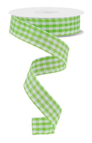 7/8"X10YD GINGHAM CHECK LIME GREEN/WHITE