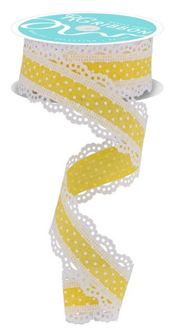 1.5"X10YD RAISED SWISS DOTS W/LACE YELLOW/WHITE (AX)