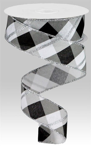 1.5"X10YD METALLIC CRISS CROSS/ROYAL WHITE/BLACK/SILVER (W)