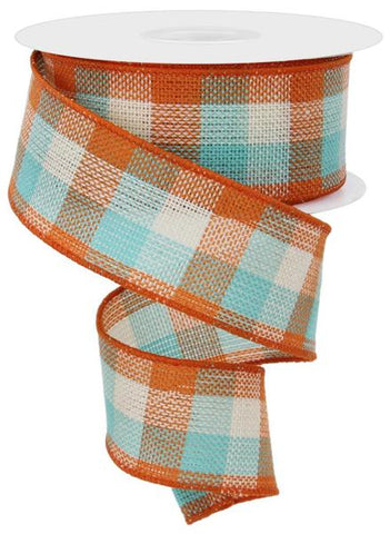 1.5"X10YD WOVEN CHECK TEAL/ORANGE/CREAM (AI)