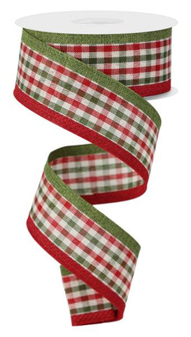 1.5"X10YD GINGHAM/ROYAL MOSS/DK RED/CREAM (E)