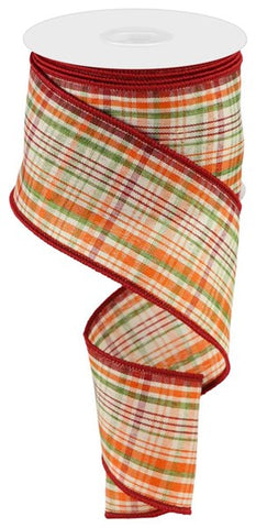 2.5"X10YD TIGHTLY WOVEN PLAID ON ROYAL ORG/GRN/CRM/DK RED (AK)