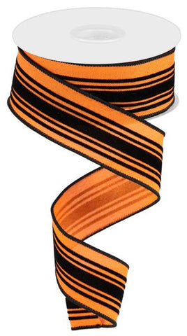 1.5"X10YD VELVET VERTICAL LINES ORANGE/BLACK (AK)