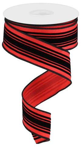 1.5"X10YD VELVET VERTICAL LINES RED/BLACK (AD)