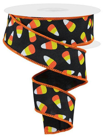 1.5"X10YD MINI CANDY CORN BLACK/WHT/YLW/ORG (AK)