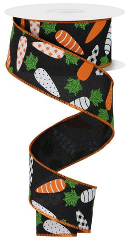 1.5"X10YD PATTERNED CARROTS ON PG FABRIC BLACK/MULTI (S)
