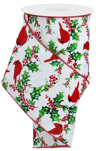 4"X10YD CARDINAL/HOLLY/BERRIES WHITE/RED/BLACK/GREEN (U)