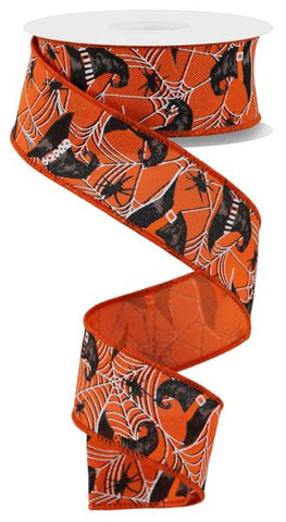 1.5"X10YD WITCH HATS AND SPIDERS ORANGE/GREY (AK)