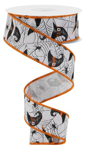 1.5"X10YD WITCH HATS AND SPIDERS WHITE/GREY/ORANGE (AK)