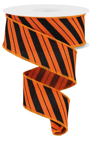 1.5"X10YD DIAGONAL LINE/FAUX RYL ORANGE/BLACK (AK)