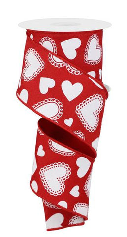 2.5"X10YD SCALLOP HEARTS RED