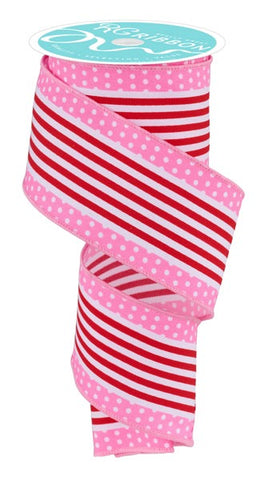 2.5"X10YD VERTICAL STRPE/POLKA DOT EDGE WHITE/RED/PINK (AX)