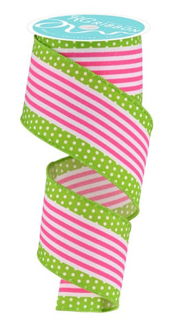 2.5"X10YD VERTICAL STRPE/POLKA DOT EDGE WHITE/HOT PINK/LIME (AX)