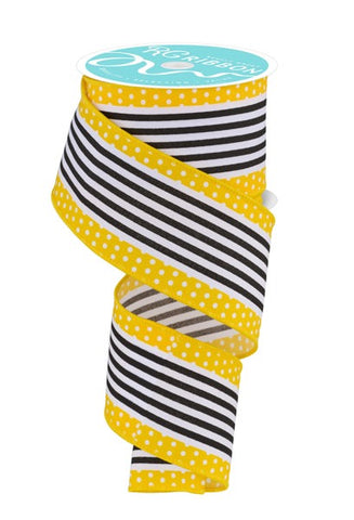 2.5"X10YD VERTICAL STRPE/POLKA DOT EDGE WHITE/BLACK/YELLOW (AX)