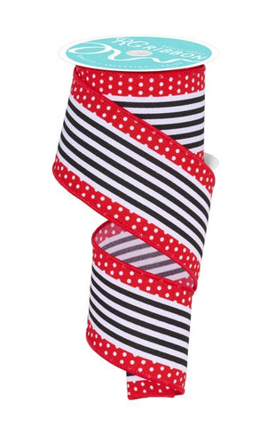 2.5"X10YD VERTICAL STRPE/POLKA DOT EDGE WHITE/BLACK/RED (AX)