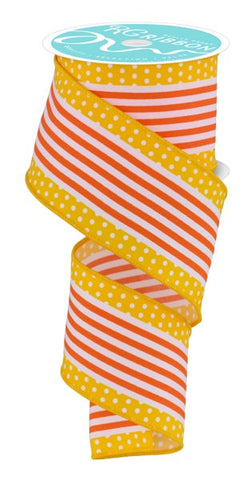 2.5"X10YD VERTICAL STRPE/POLKA DOT EDGE WHITE/ORANGE/YELLOW (AX)