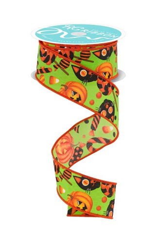 1.5"X10YD PUMPKIN/CAT/CANDY LIME GREEN/MULTI (AI)