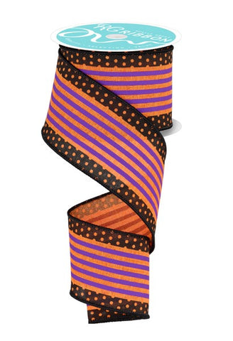 2.5"X10YD VERTICAL STRIPE/POLKA DOT EDGE ORANGE/PURPLE/BLACK (AX)