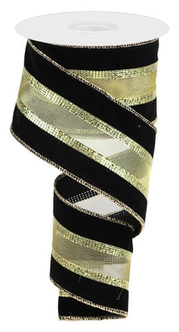 2.5"X10YD 3-IN-1 MESH CENTER/VELVET BLACK/GOLD (W)