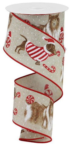2.5"X10YD CHRISTMAS DOGS NATURAL
